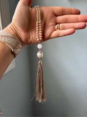 Beige Tassel Pendant Necklace